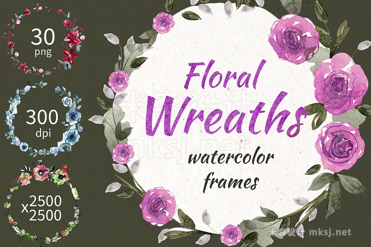 png素材 30 Watercolor Floral Wreaths
