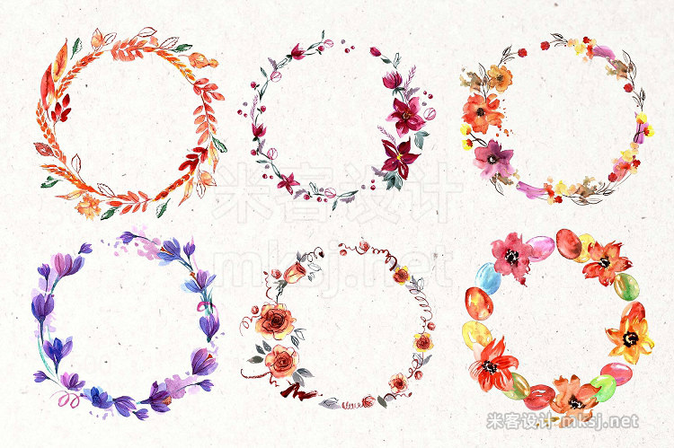 png素材 30 Watercolor Floral Wreaths