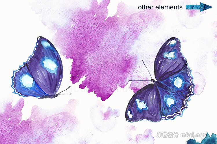 png素材 Blue watercolor butterflies