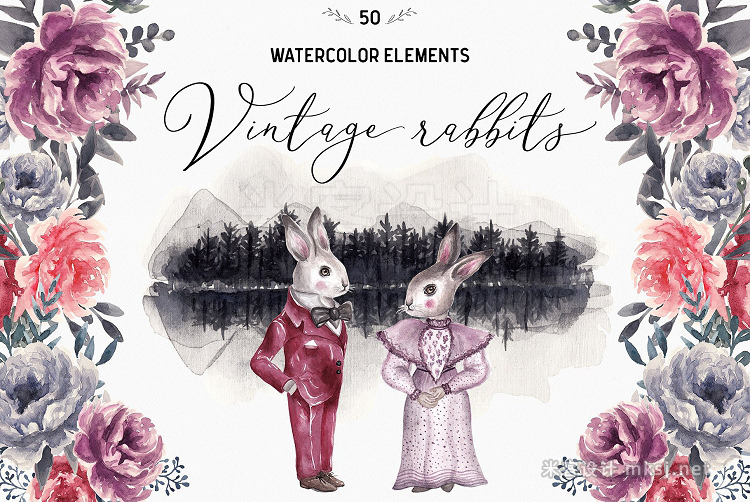 png素材 Wedding Watercolor Rabbits