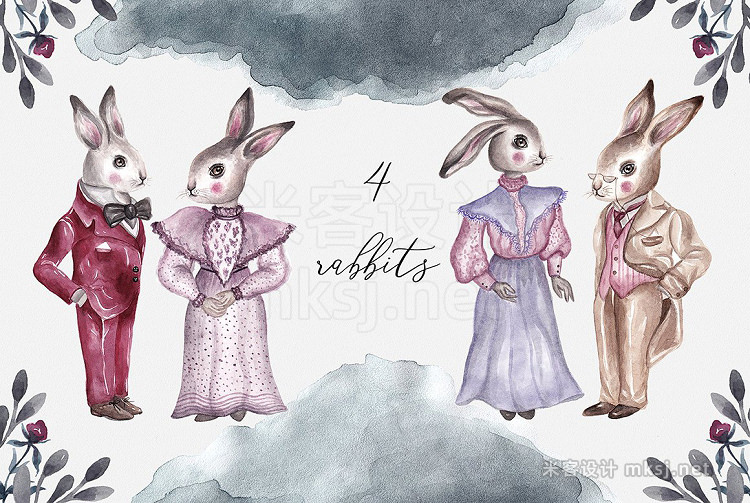 png素材 Wedding Watercolor Rabbits
