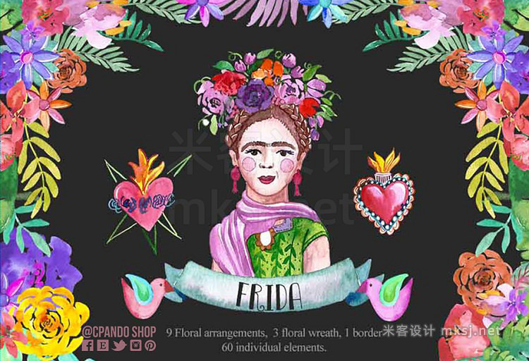 png素材 Frida Kahlo watercolor clip art