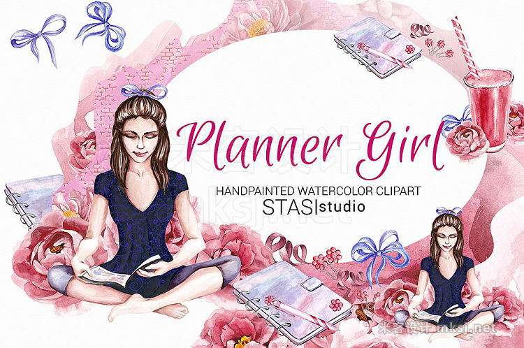 png素材 Planner Girl Watercolor Clipart