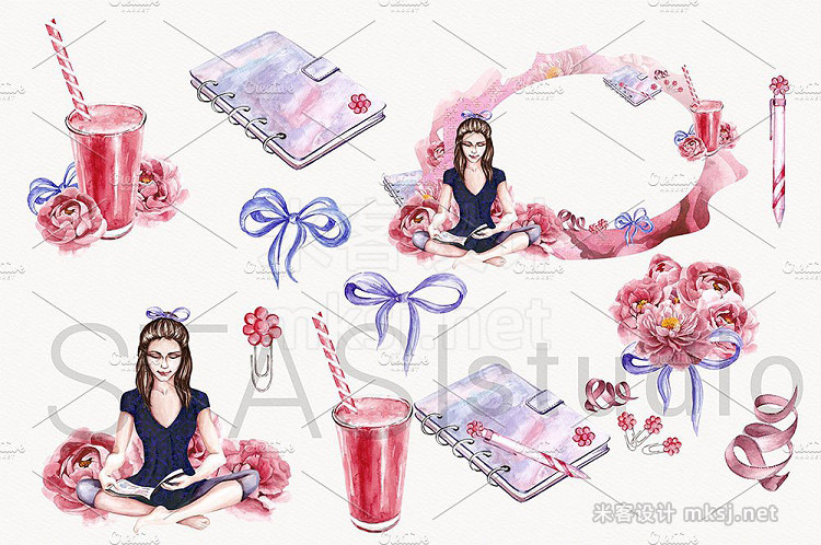 png素材 Planner Girl Watercolor Clipart