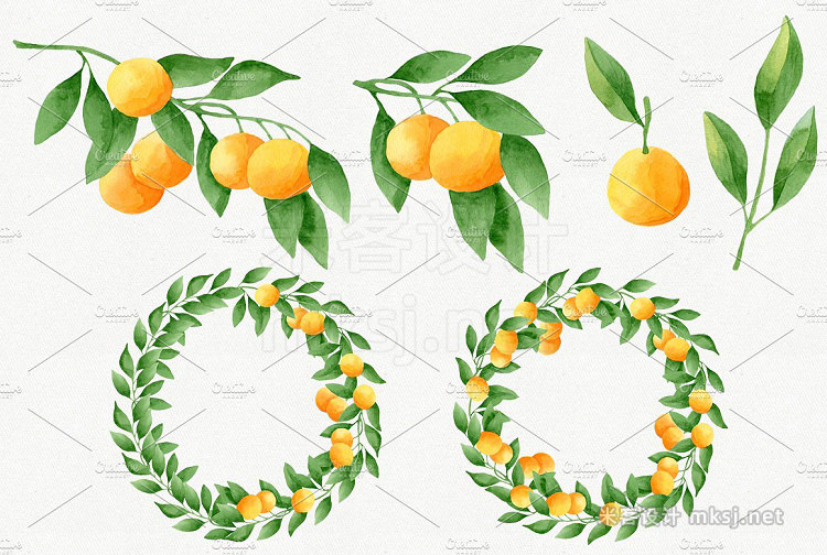 png素材 Watercolor Tangerines  Patterns