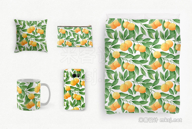 png素材 Watercolor Tangerines  Patterns