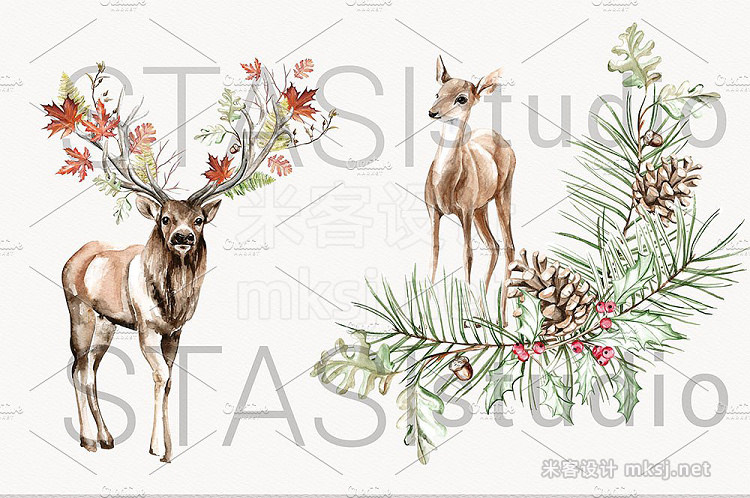 png素材 Watercolor Deer Clipart