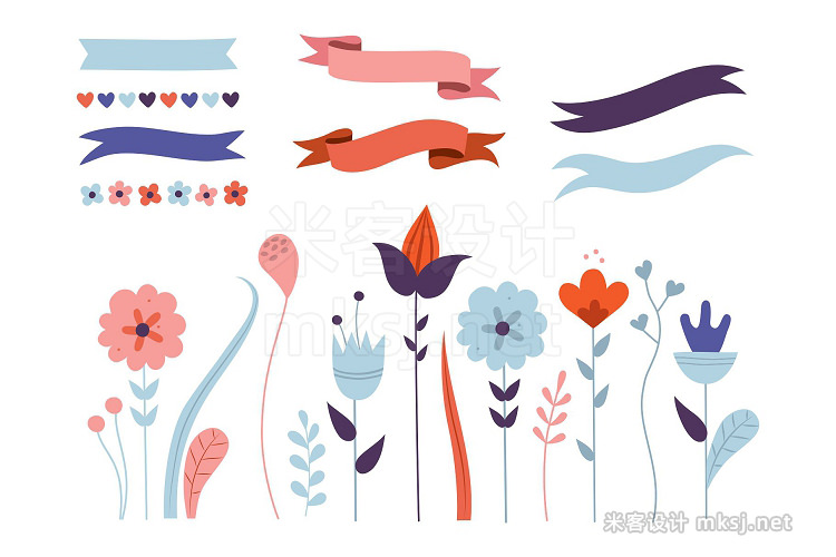 png素材 Butterflies and flowers vector set