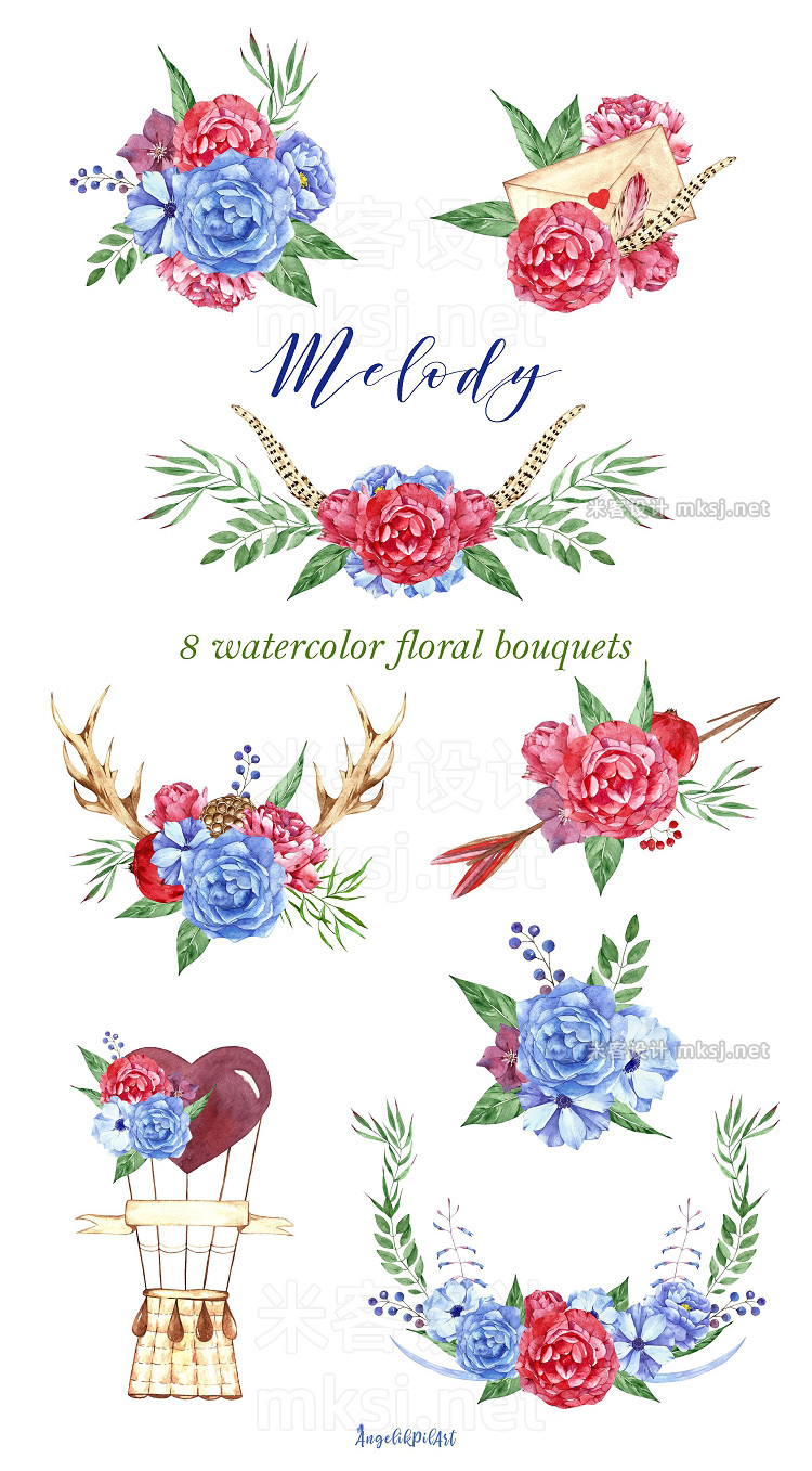 png素材 8 Watercolor  flowers  bouquet