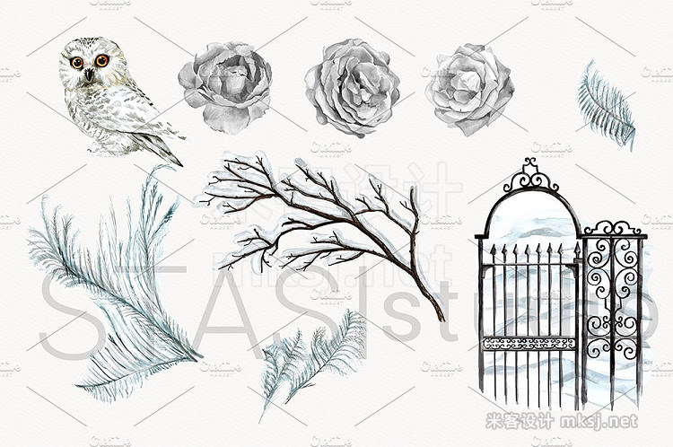 png素材 Watercolor White Owl Clipart