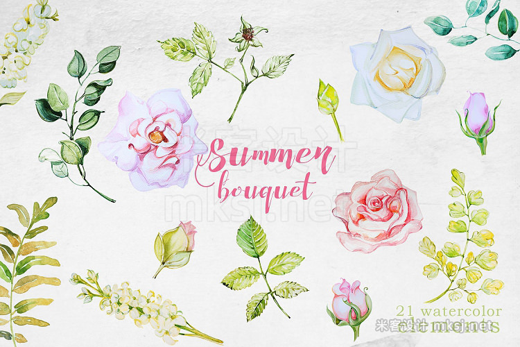 png素材 Watercolor Summer Bouquet Clipart