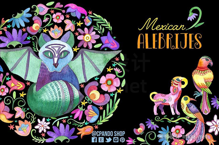 png素材 Mexican Alebrijes watercolor clipart