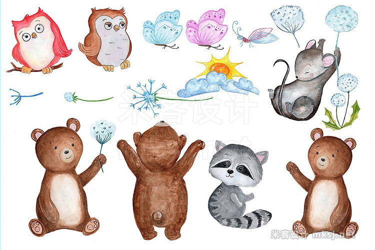 png素材 Watercolour forest animals clipart
