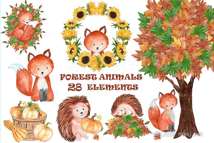 png素材 Watercolor forest animals clipart