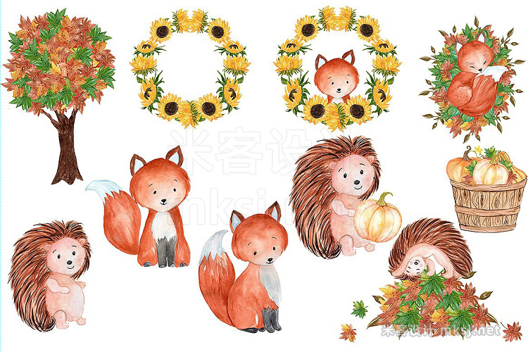 png素材 Watercolor forest animals clipart