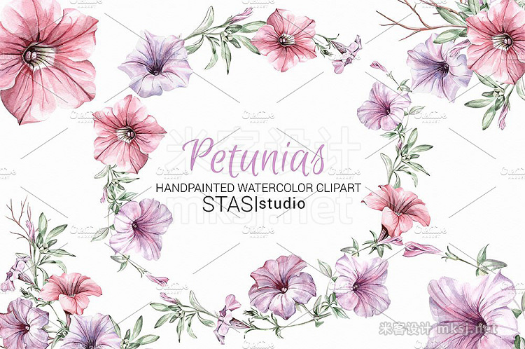 png素材 Watercolor Clipart Petunias