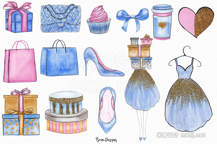 png素材 Watercolor Fashion Shopping Clipart