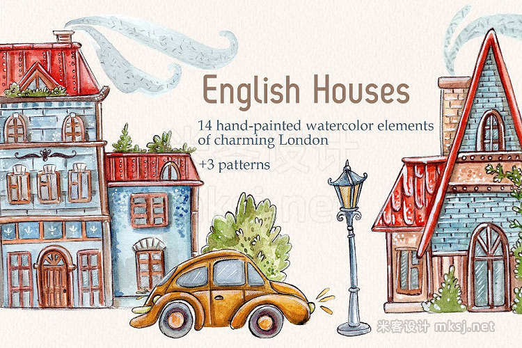 png素材 English Houses Set  3 patterns