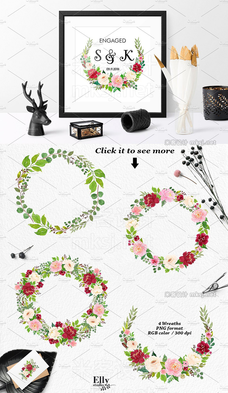 png素材 Watercolor Flower Graphic Set