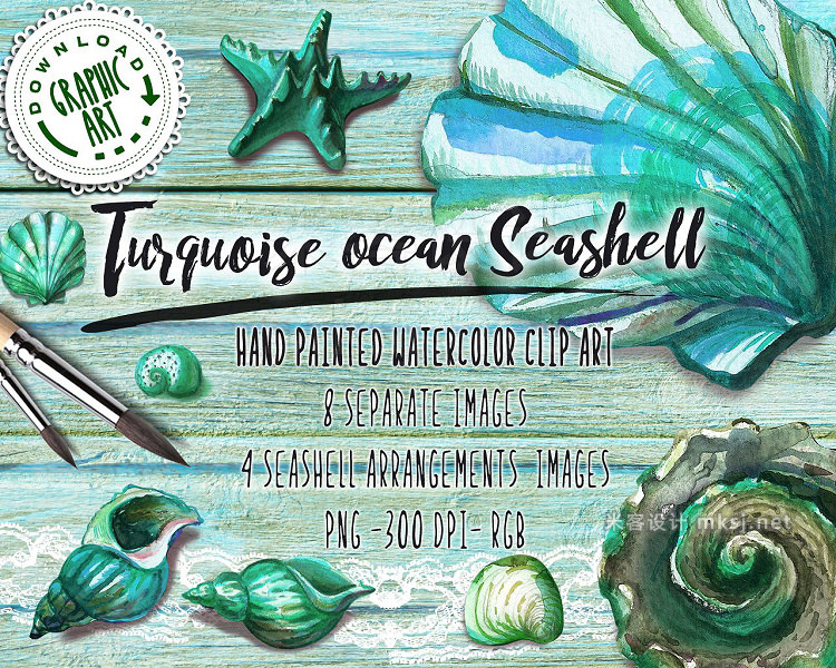 png素材 Watercolor clipart; Seashell wreath