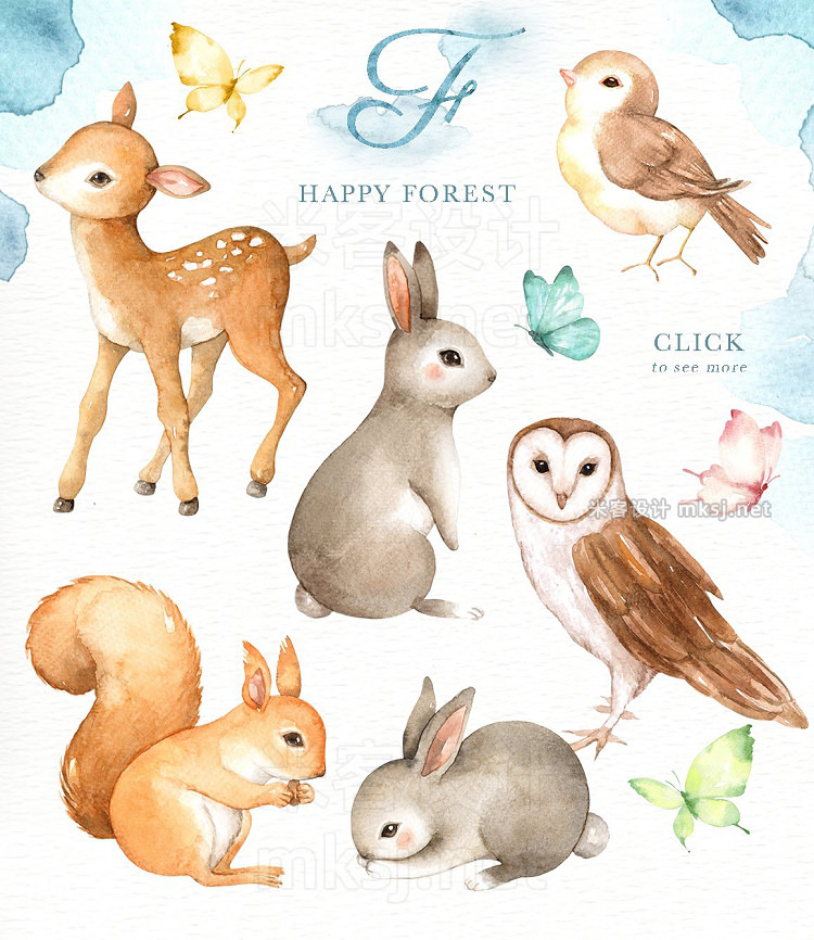 png素材 Happy Forest Watercolor Clip Art