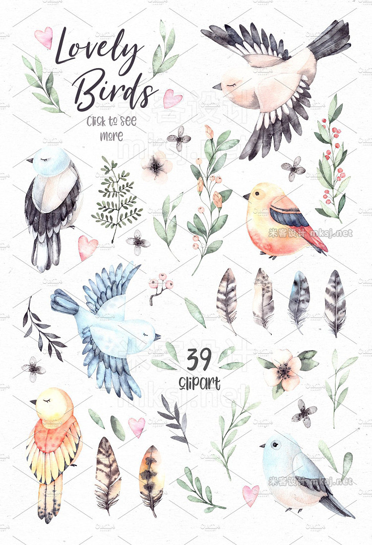 png素材 Lovely Birds Watercolor set