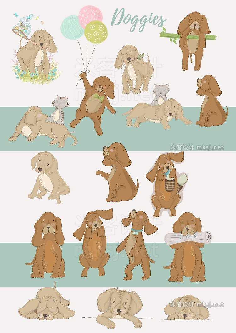 png素材 Spring time Doggies illustration set