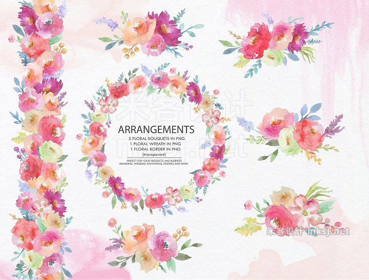 png素材 Valensia Floral clipart Watercolor