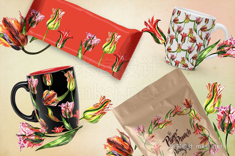 png素材 Colorful tulips JPG watercolor set
