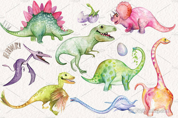 png素材 Watercolor Dinosaurs Elements