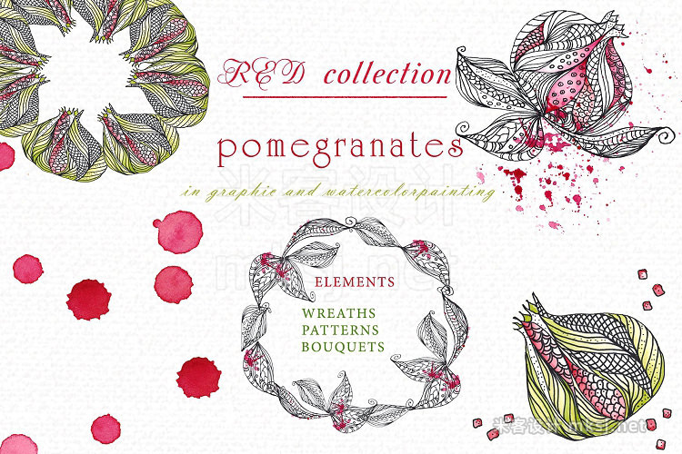 png素材 Pomegranates Graphic Watercolor