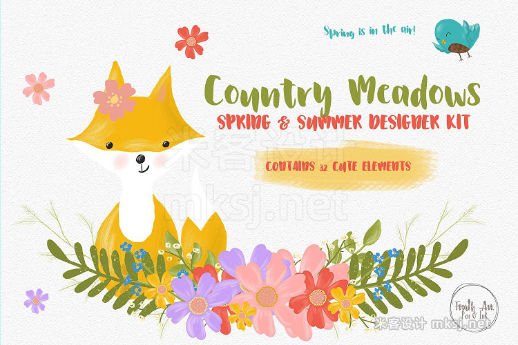 png素材 Fox and Flowers Illustrations