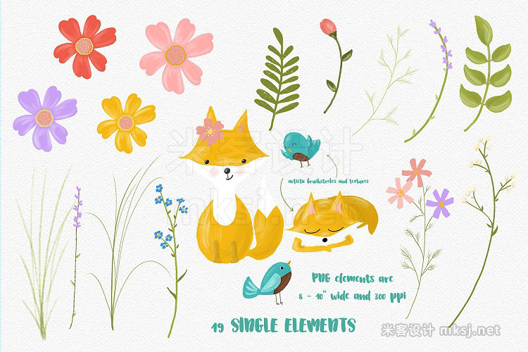png素材 Fox and Flowers Illustrations