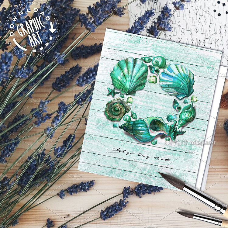 png素材 Seashell Wreath Printable Wall Art