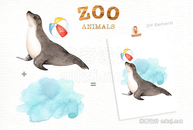 png素材 Zoo Animals Watercolor clipart