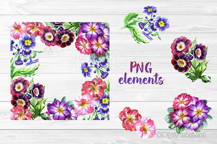 png素材 Cool violets PNG watercolor set