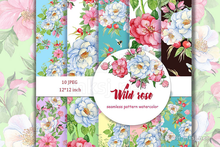 png素材 Wild rose seamless patterns