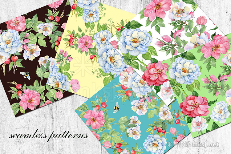 png素材 Wild rose seamless patterns