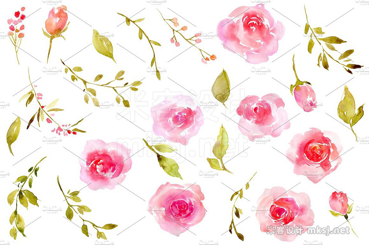 png素材 Pink Watercolor Flowers Roses PNG