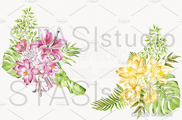 png素材 Watercolor Tropical Flowers Wreath