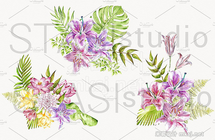 png素材 Watercolor Tropical Flowers Wreath