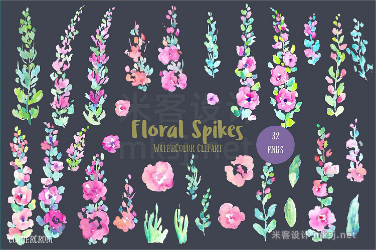 png素材 Watercolor Design Kit Floral Spikes