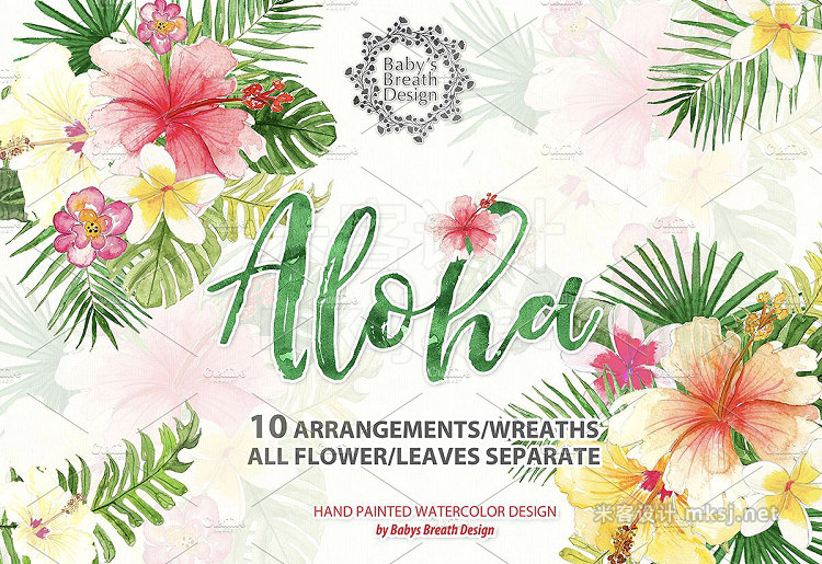 png素材 Watercolor Aloha Tropical design