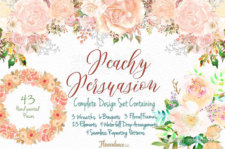png素材 Peach Watercolor Floral Clipart