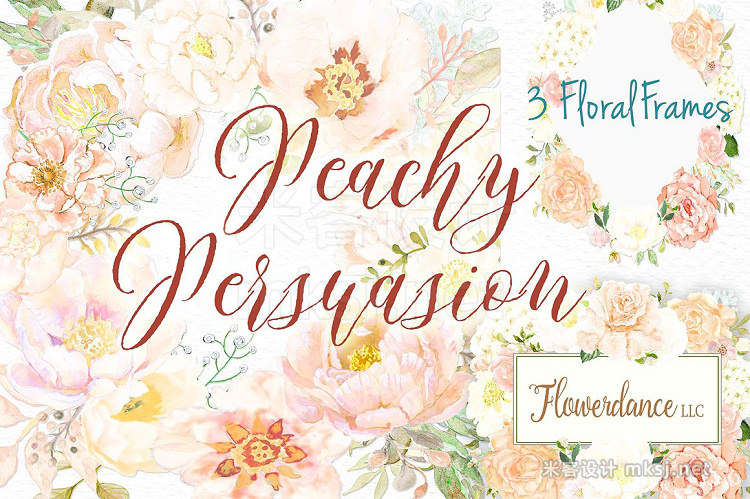 png素材 Peach Watercolor Floral Clipart