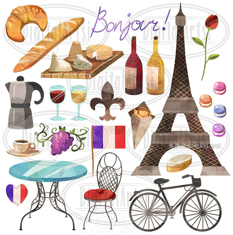 png素材 Watercolor French Culture Clipart