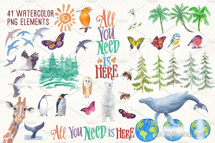 png素材 earth day watercolor clip art set