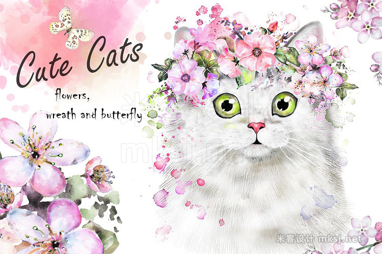 png素材 Cute Cats Flowers