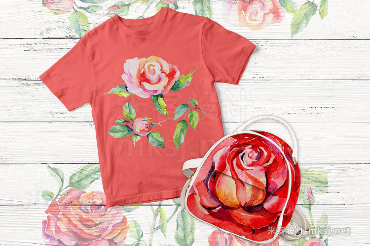 png素材 Elegant red roses PNG watercolor set