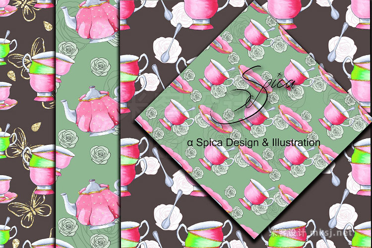 png素材 Tea party Digital paper pack